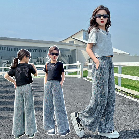 RM150424-36 طقم بناتي صيفي قطعتين ( بلوزة + بنطلون)