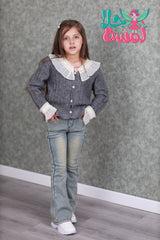 RM171223-8 طقم بناتي شتوي قطعتين ( بلوز صوف + بنطلون جينز مبطن فرو )