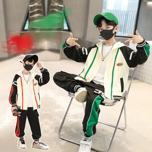 WZS040924-15 طقم ولادي قطني قطعتين تريننج ( جكيت + بنطلون)