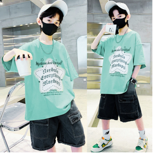 FU14042024-62 طقم ولادي قطعتين ( بلوزة قطنية + بنطلون جينز )