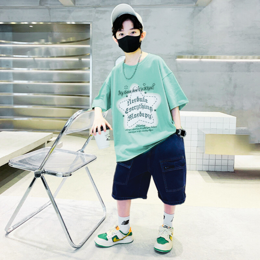 FU14042024-62 طقم ولادي قطعتين ( بلوزة قطنية + بنطلون جينز )