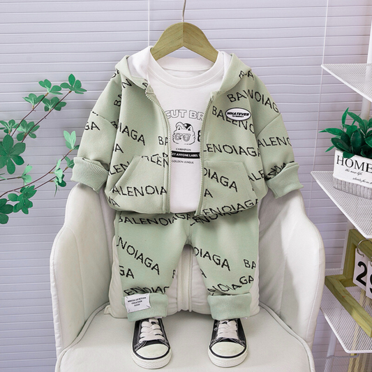 SSX220824-182 طقم ولادي قطن خريفي ربيعي 3 قطع ( جكيت + بلوزة + بنطلون)