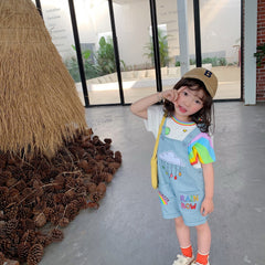 AO0402-49 طقم بناتي قطعتني ( بلوزة قطنية + أفرهول جينز )