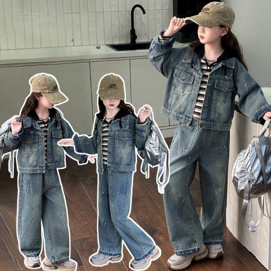 WZH191124-10 طقم جينز قطعتين (جكيت + بنطلون )