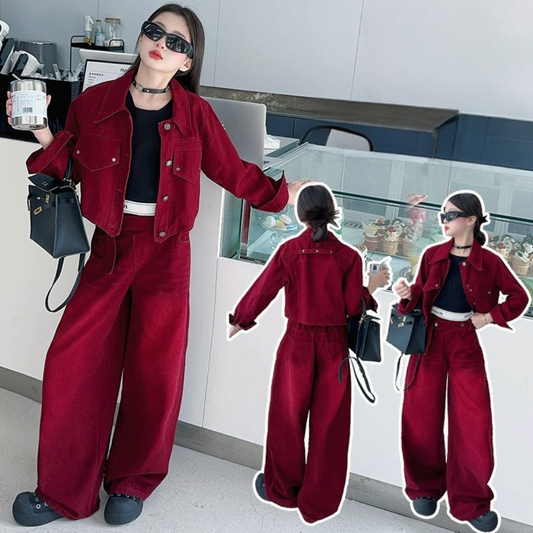 WZH191124-30 طقم بناتي قطعتين ( جكيت + بنطلون)