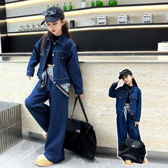 WZH191124-33 طقم جينز قطعتين ( جكيت + بنطلون + منديل )