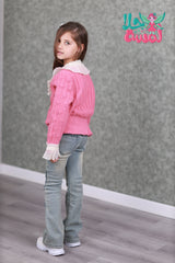 RM171223-8 طقم بناتي شتوي قطعتين ( بلوز صوف + بنطلون جينز مبطن فرو )
