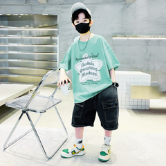 FU14042024-62 طقم ولادي قطعتين ( بلوزة قطنية + بنطلون جينز )