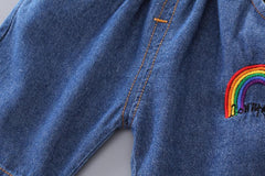 AO1204-58 طقم جينز قطعتين ( بلوزة قطنية + شورت جينز)