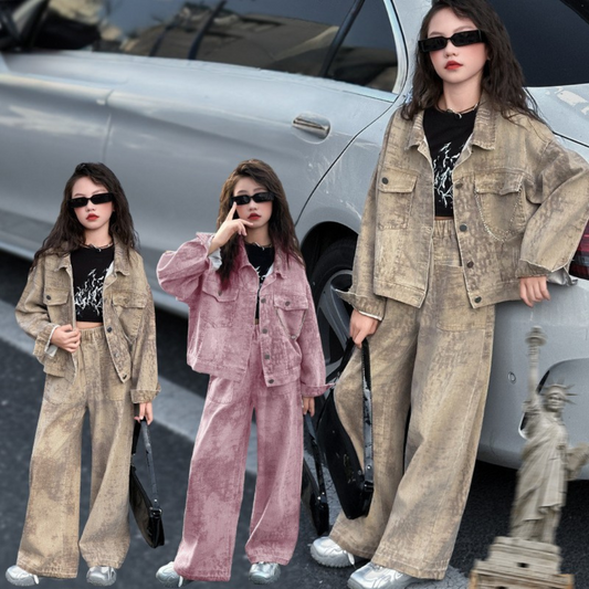 WZH191124-15 طقم جينز قطعتين ( جكيت + بنطلون)