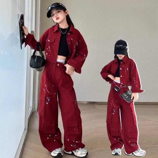 WZH191124-42 طقم جينز قطعتين ( جكيت + بنطلون)