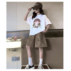 FU14042024-40 طقم بناتي صيفي قطعتين ( بلوزة + شورت)