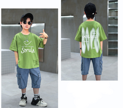 FU14042024-14 طقم ولادي صيفي قطعتين ( بلوزة + بنطلون جينز)