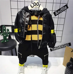 SA-019 طقم فخم 3 قطع ( جكيت جلد + بلوزة قطنية + بنطلون )