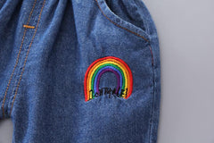 AO1204-58 طقم جينز قطعتين ( بلوزة قطنية + شورت جينز)