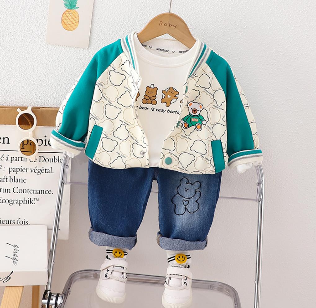 AS-3002B طقم ولادي 3 قطع ( بلوزة قطنية + جكيت + بنطلون جينز ناعم)