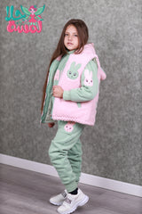 HBC040924-9 طقم بناتي شتوي تقيل مبطن فرو بالكامل 3 قطع ( بلوزة + فست + بنطلون)