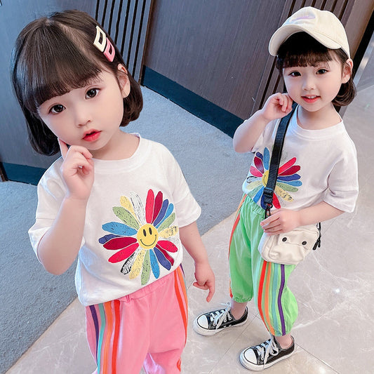 AO0402-45 طقم سبورت بناتي قطني ( بلوزة قطنية+ بنطلون قطني)