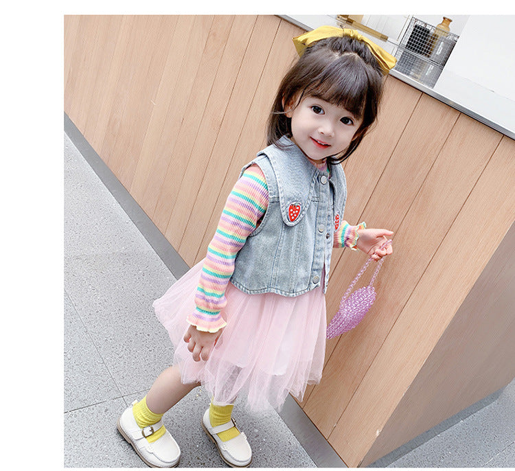 AO0111-15 فستان بناتي مع فست جينز