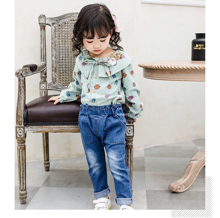 AS-1304G طقم جينز ( قميص كتان ناعم + بنطلون جينز )