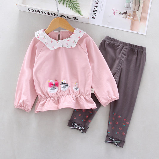 AS-1513G طقم بناتي قطني قطعتين ( بلوزة + بنطلون)