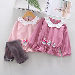 AS-1513G طقم بناتي قطني قطعتين ( بلوزة + بنطلون)