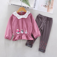 AS-1513G طقم بناتي قطني قطعتين ( بلوزة + بنطلون)