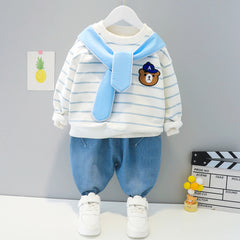 AS-1558B طقم بناتي قطعتين ( بلوزة مع لفحتها + بنطلون جينز)