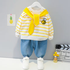 AS-1558B طقم بناتي قطعتين ( بلوزة مع لفحتها + بنطلون جينز)