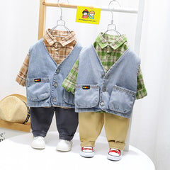 AS-1566B طقم ولادي 3 قطع ( قميص+ فست جينز+ بنطلون كتان)