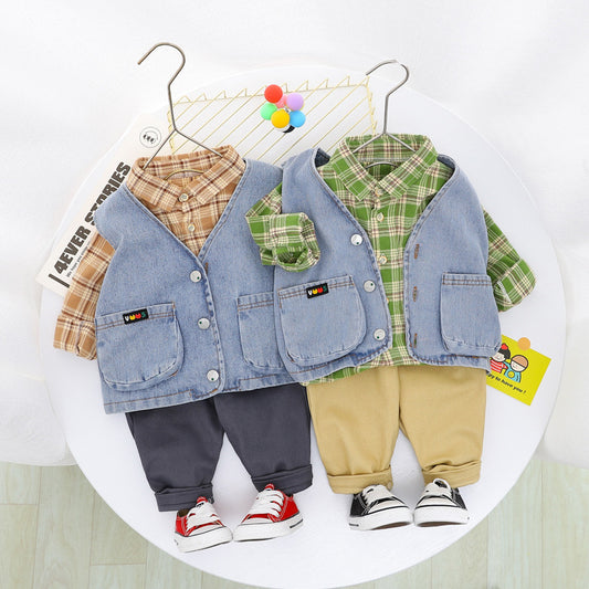 AS-1566B طقم ولادي 3 قطع ( قميص+ فست جينز+ بنطلون كتان)