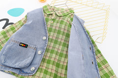 AS-1566B طقم ولادي 3 قطع ( قميص+ فست جينز+ بنطلون كتان)