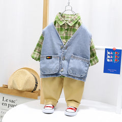 AS-1566B طقم ولادي 3 قطع ( قميص+ فست جينز+ بنطلون كتان)