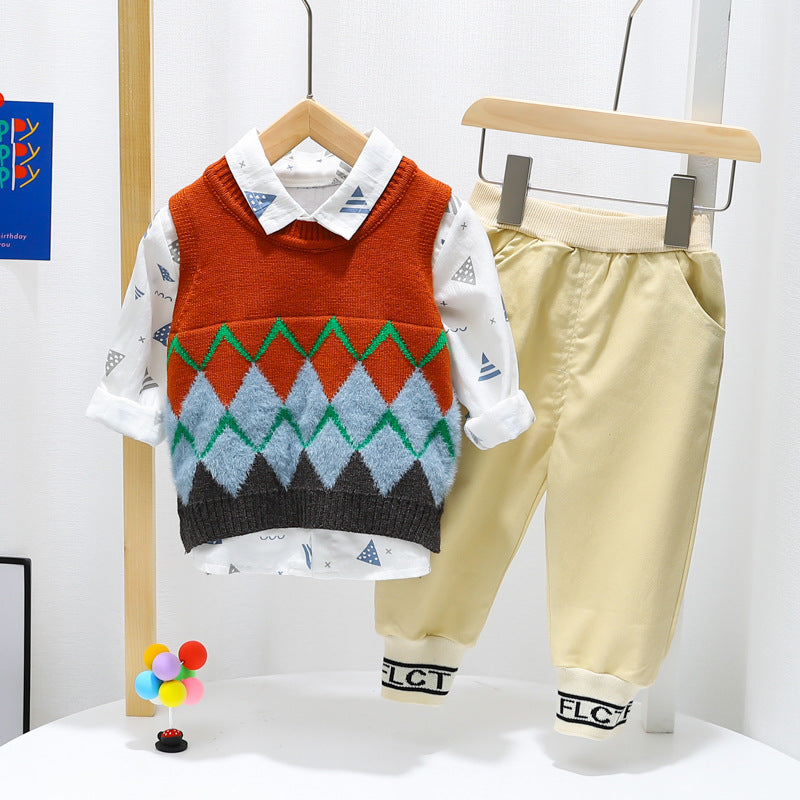 AS-1568B طقم ولادي 3 قطع ( قميص + فست + بنطلون )