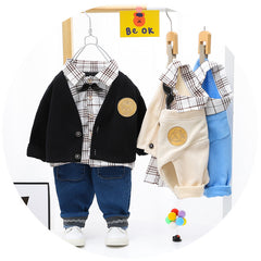 AS-1578B طقم 4 قطع ( قميص + جكيت + بنطلون جينز + ببيونة)