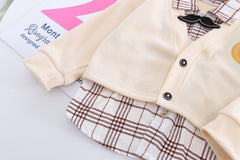 AS-1578B طقم 4 قطع ( قميص + جكيت + بنطلون جينز + ببيونة)