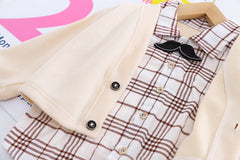 AS-1578B طقم 4 قطع ( قميص + جكيت + بنطلون جينز + ببيونة)