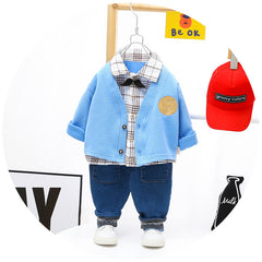 AS-1578B طقم 4 قطع ( قميص + جكيت + بنطلون جينز + ببيونة)