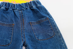 AS-1578B طقم 4 قطع ( قميص + جكيت + بنطلون جينز + ببيونة)