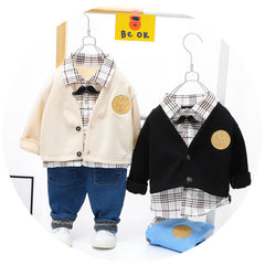 AS-1578B طقم 4 قطع ( قميص + جكيت + بنطلون جينز + ببيونة)