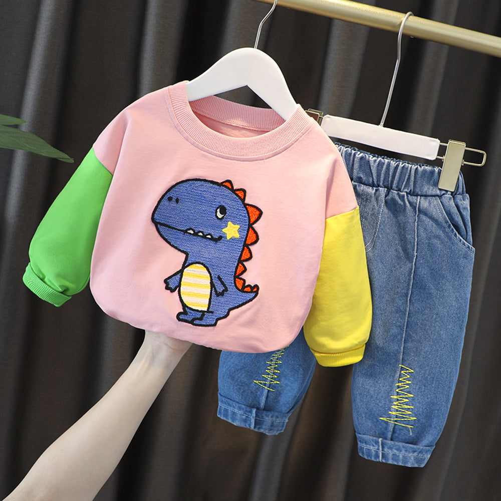 AS-1679G طقم قطعتين ولادي + بناتي ( بلوزة قطنية + بنطلون جينز ناعم )