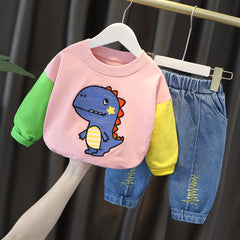 AS-1679G طقم قطعتين ولادي + بناتي ( بلوزة قطنية + بنطلون جينز ناعم )