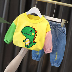 AS-1679G طقم قطعتين ولادي + بناتي ( بلوزة قطنية + بنطلون جينز ناعم )