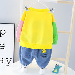 AS-1679G طقم قطعتين ولادي + بناتي ( بلوزة قطنية + بنطلون جينز ناعم )