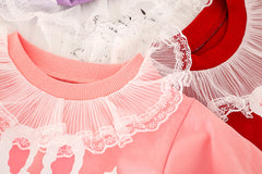 AS-1704G طقم ارنوب قطني قطعتين ( بلوزة مزينة بالشيفون + بنطلون)