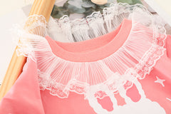 AS-1704G طقم ارنوب قطني قطعتين ( بلوزة مزينة بالشيفون + بنطلون)