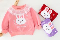 AS-1704G طقم ارنوب قطني قطعتين ( بلوزة مزينة بالشيفون + بنطلون)