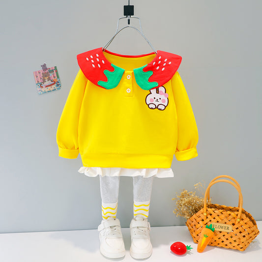 AS-1714G طقم بناتي قطني قطعتين ( بلوزة + بنطلون فيزون)