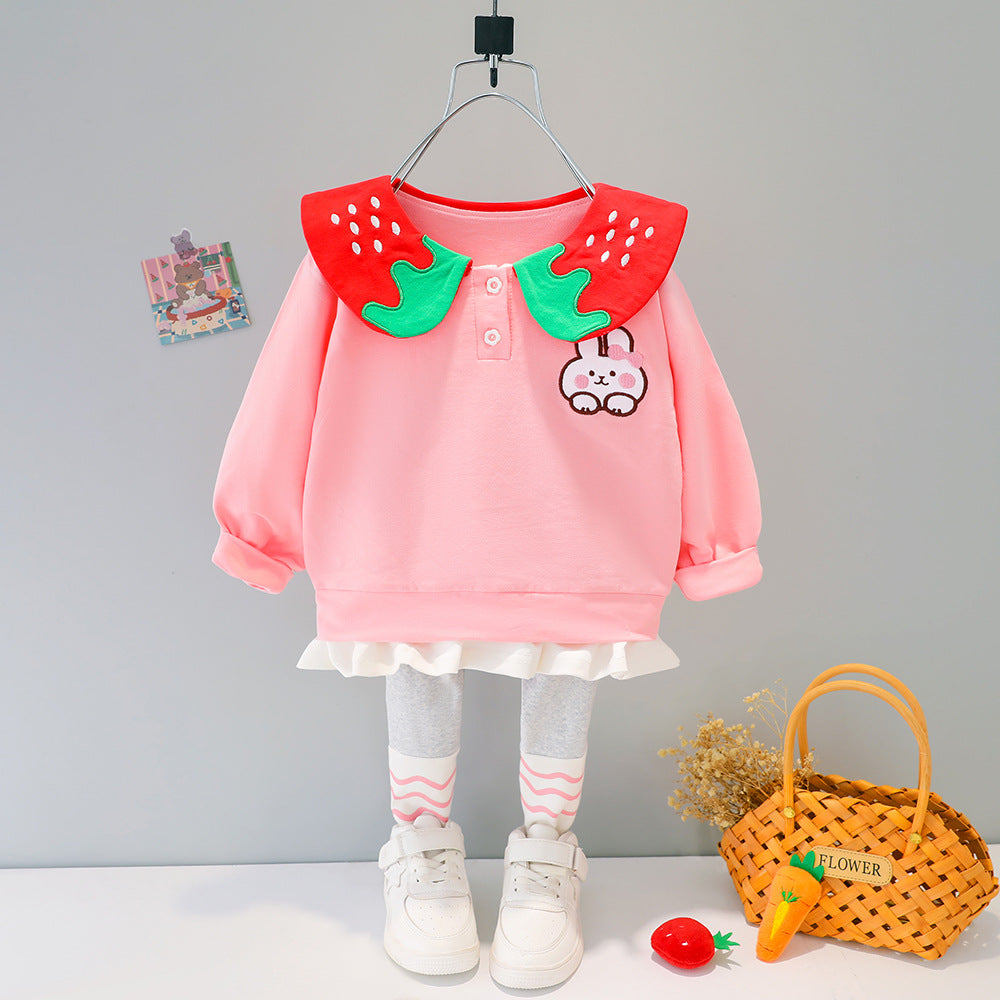 AS-1714G طقم بناتي قطني قطعتين ( بلوزة + بنطلون فيزون)