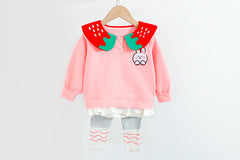 AS-1714G طقم بناتي قطني قطعتين ( بلوزة + بنطلون فيزون)